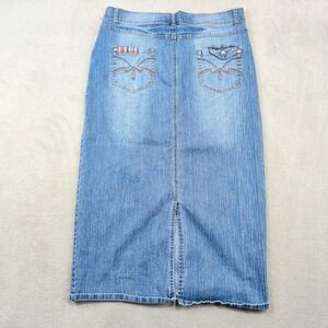 NuFuze Size 16 Western Denim Maxi Skirt Y2K Embroidered Pocket Long Jean Skirt